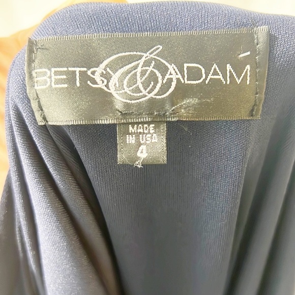 Betsy & Adam Navy Blue Gold Metal Mesh Ruffle One Shoulder Sheath Dress 4 NWT - Picture 8 of 13